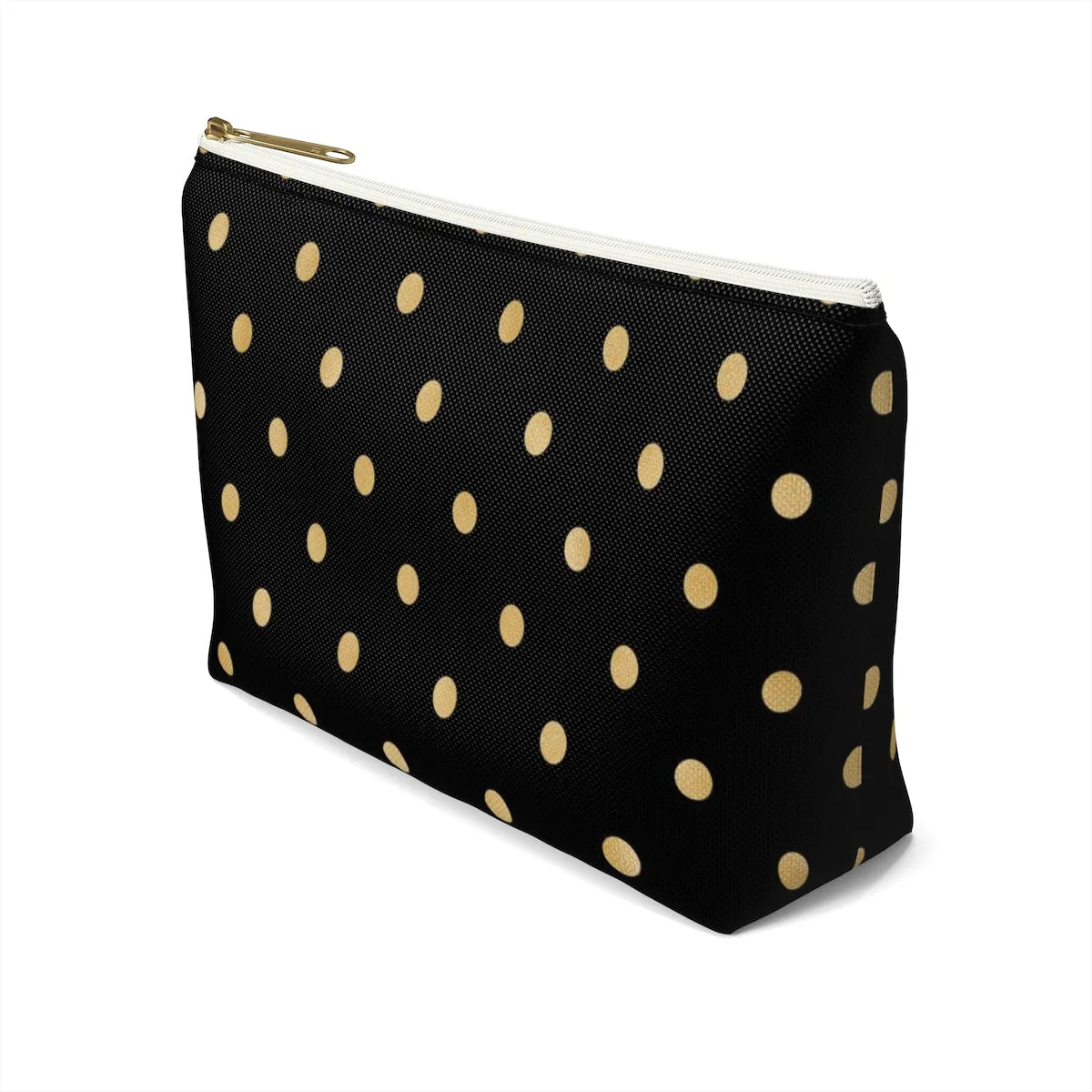Black and Gold Polka Dots Accessory Pouch w T-bottom