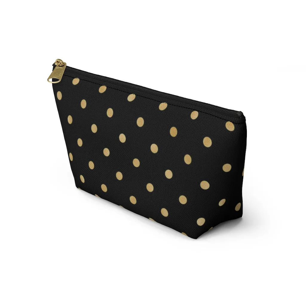 Black and Gold Polka Dots Accessory Pouch w T-bottom
