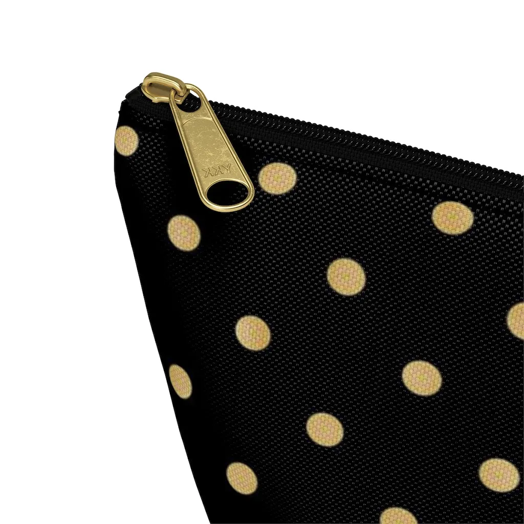 Black and Gold Polka Dots Accessory Pouch w T-bottom