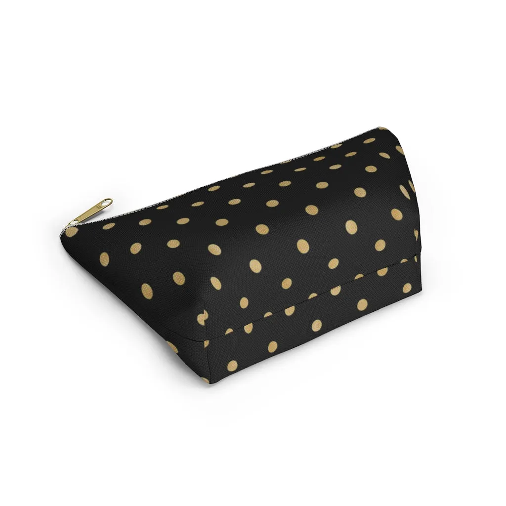 Black and Gold Polka Dots Accessory Pouch w T-bottom