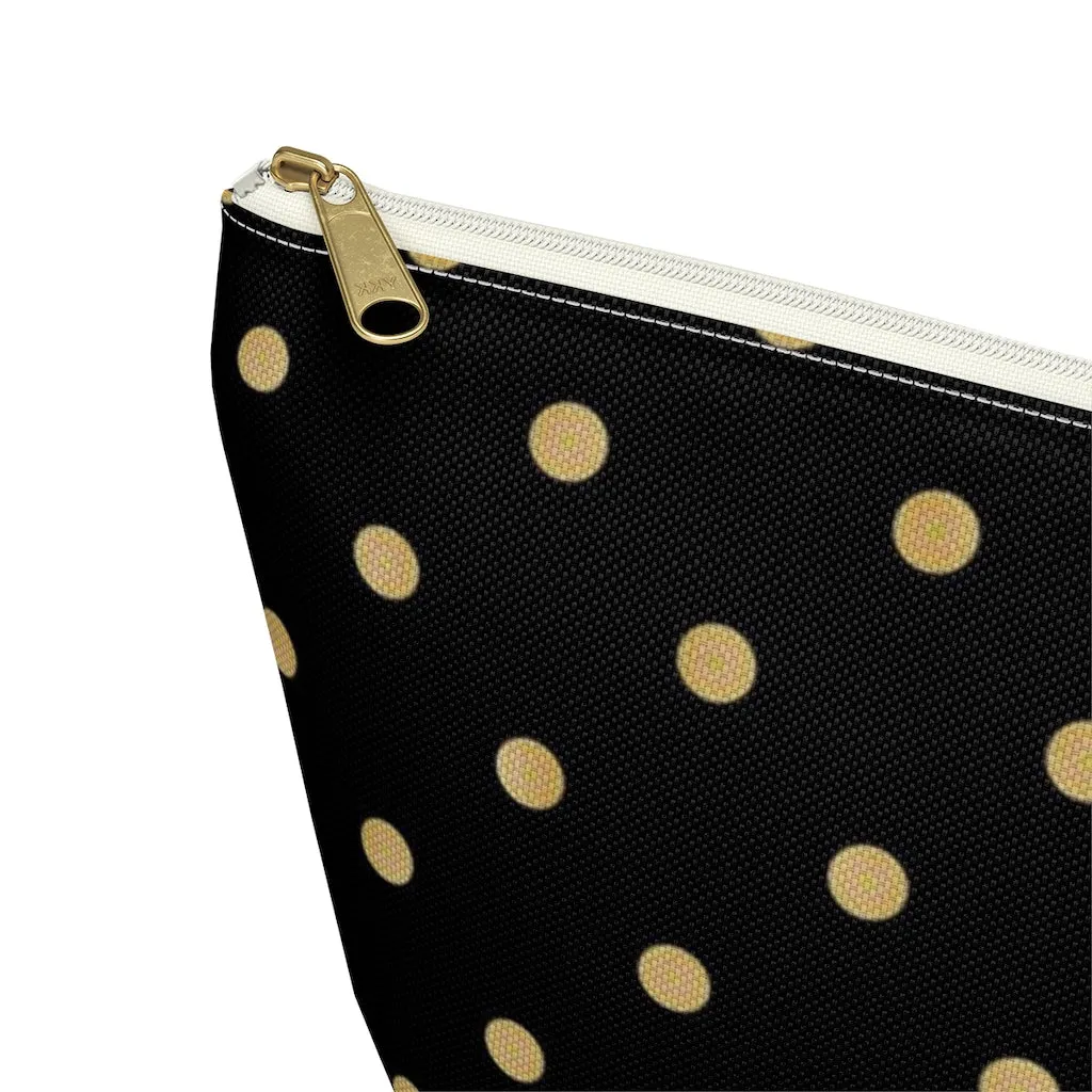 Black and Gold Polka Dots Accessory Pouch w T-bottom