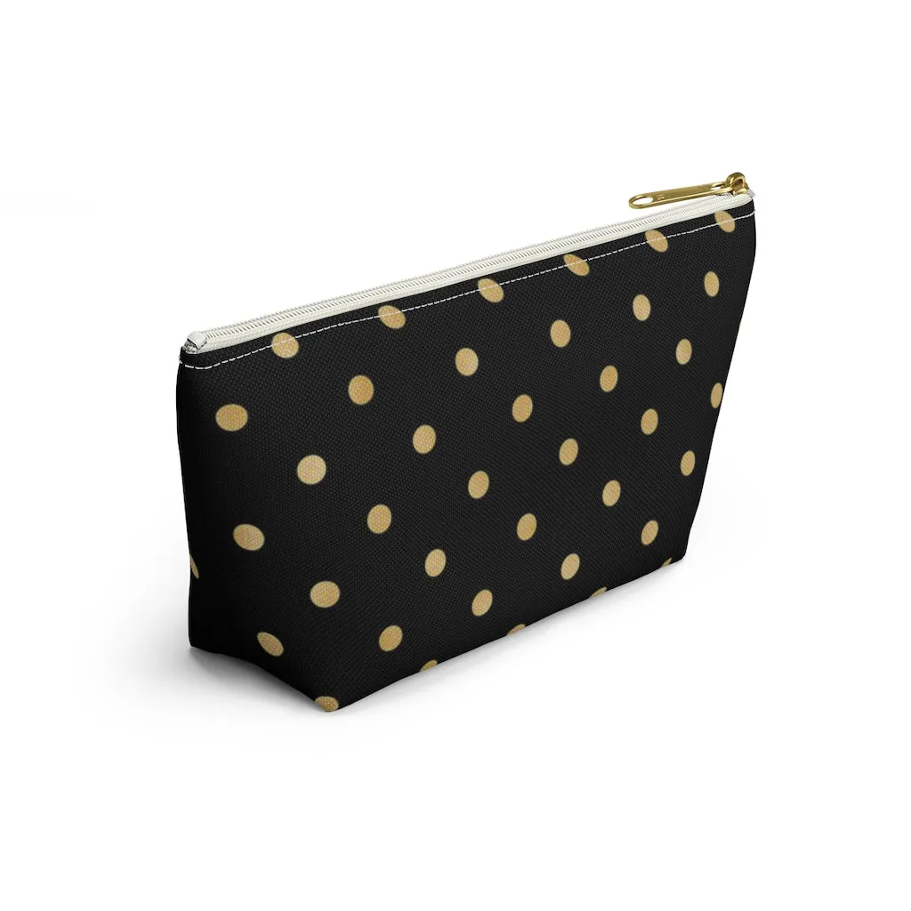 Black and Gold Polka Dots Accessory Pouch w T-bottom