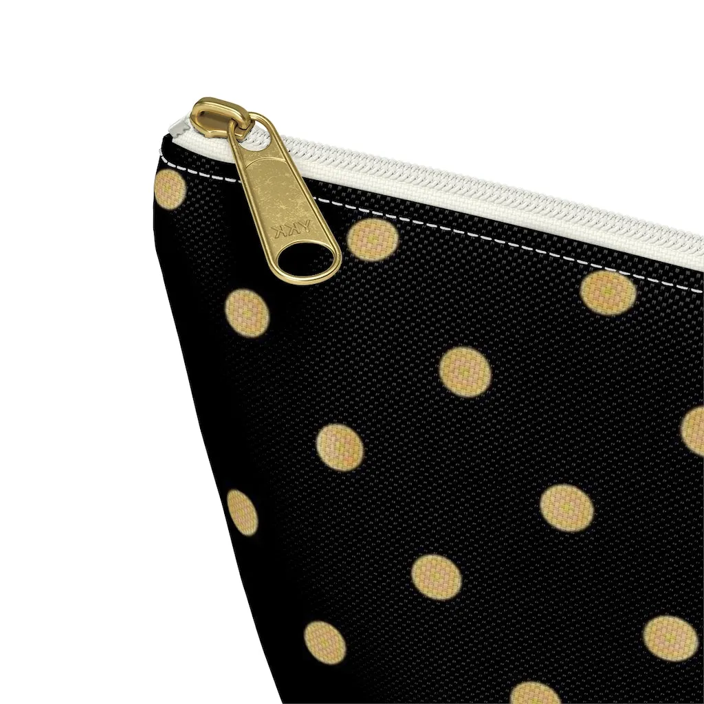 Black and Gold Polka Dots Accessory Pouch w T-bottom