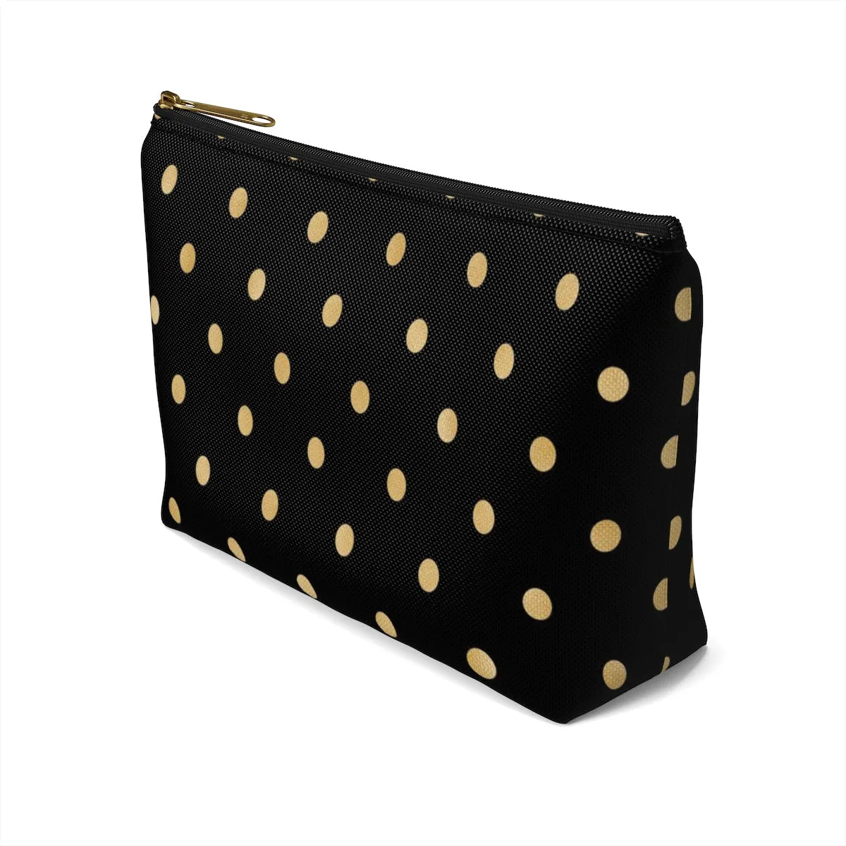 Black and Gold Polka Dots Accessory Pouch w T-bottom