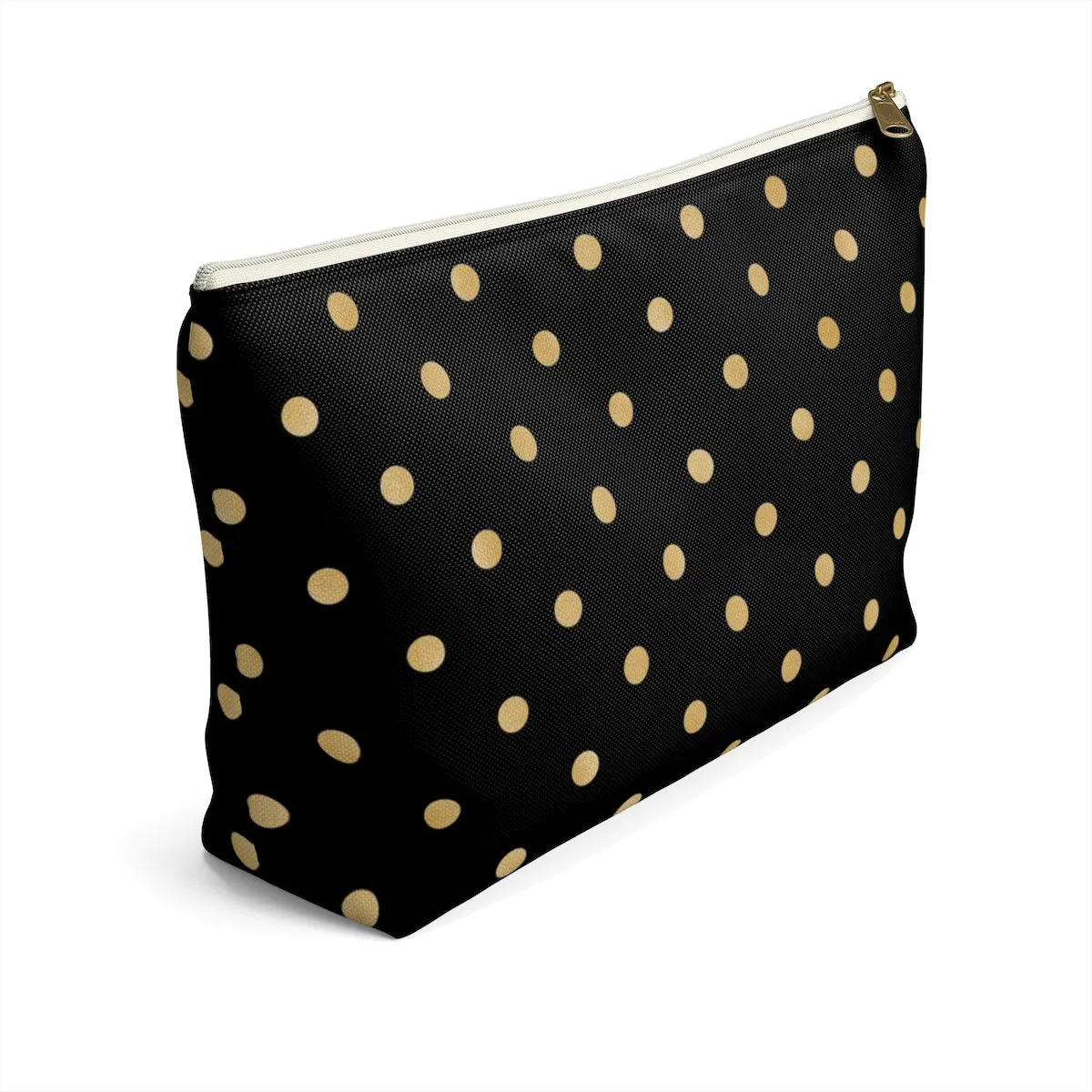 Black and Gold Polka Dots Accessory Pouch w T-bottom