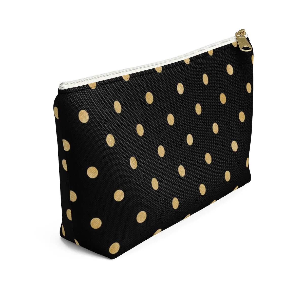 Black and Gold Polka Dots Accessory Pouch w T-bottom
