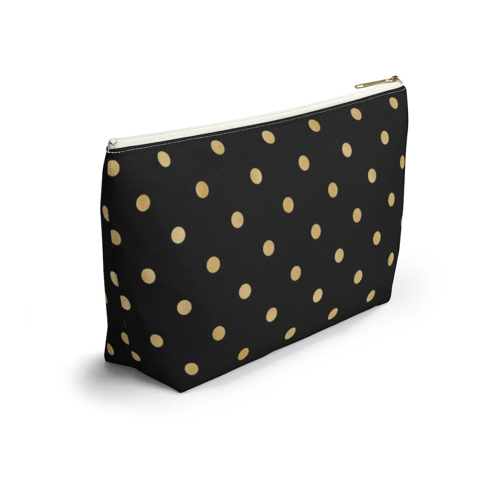 Black and Gold Polka Dots Accessory Pouch w T-bottom