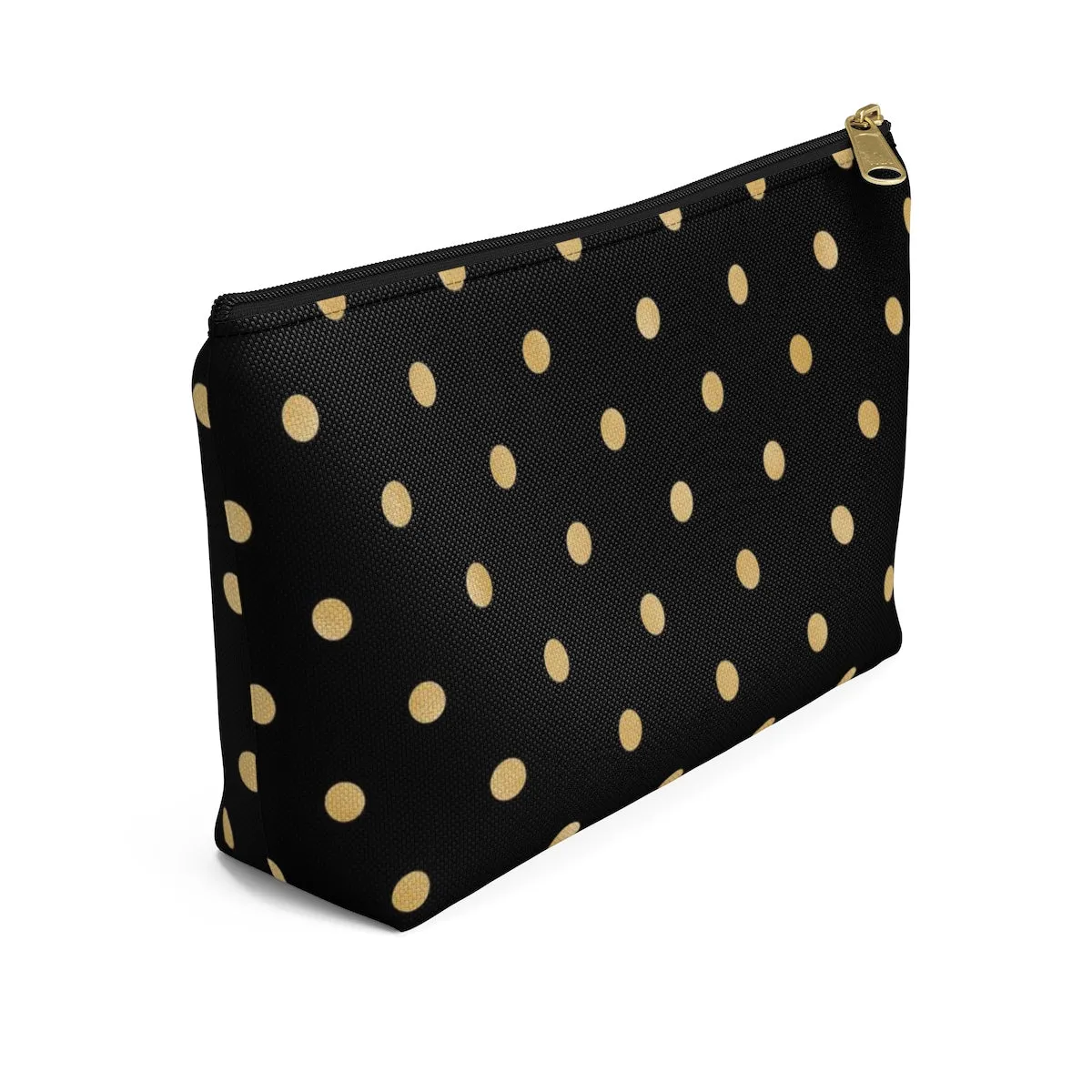 Black and Gold Polka Dots Accessory Pouch w T-bottom