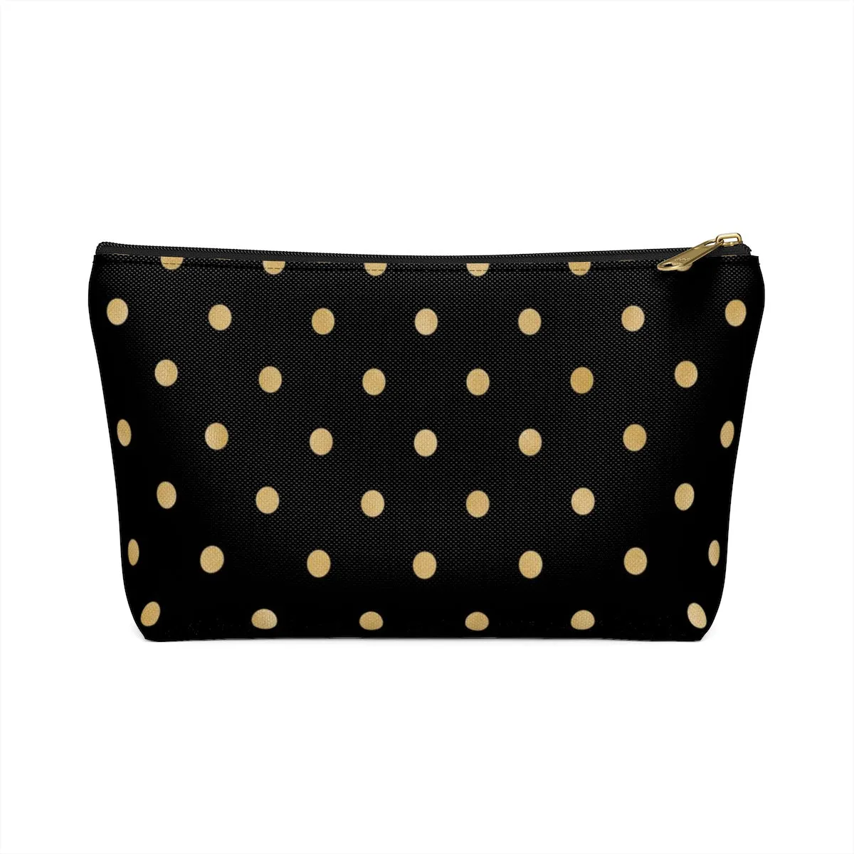 Black and Gold Polka Dots Accessory Pouch w T-bottom
