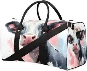 Black And White Cow Print Travel Duffel Bag for Women Men Waterproof Foldable Overnight Weekender Bag Large Capacity Sports Gym Bag