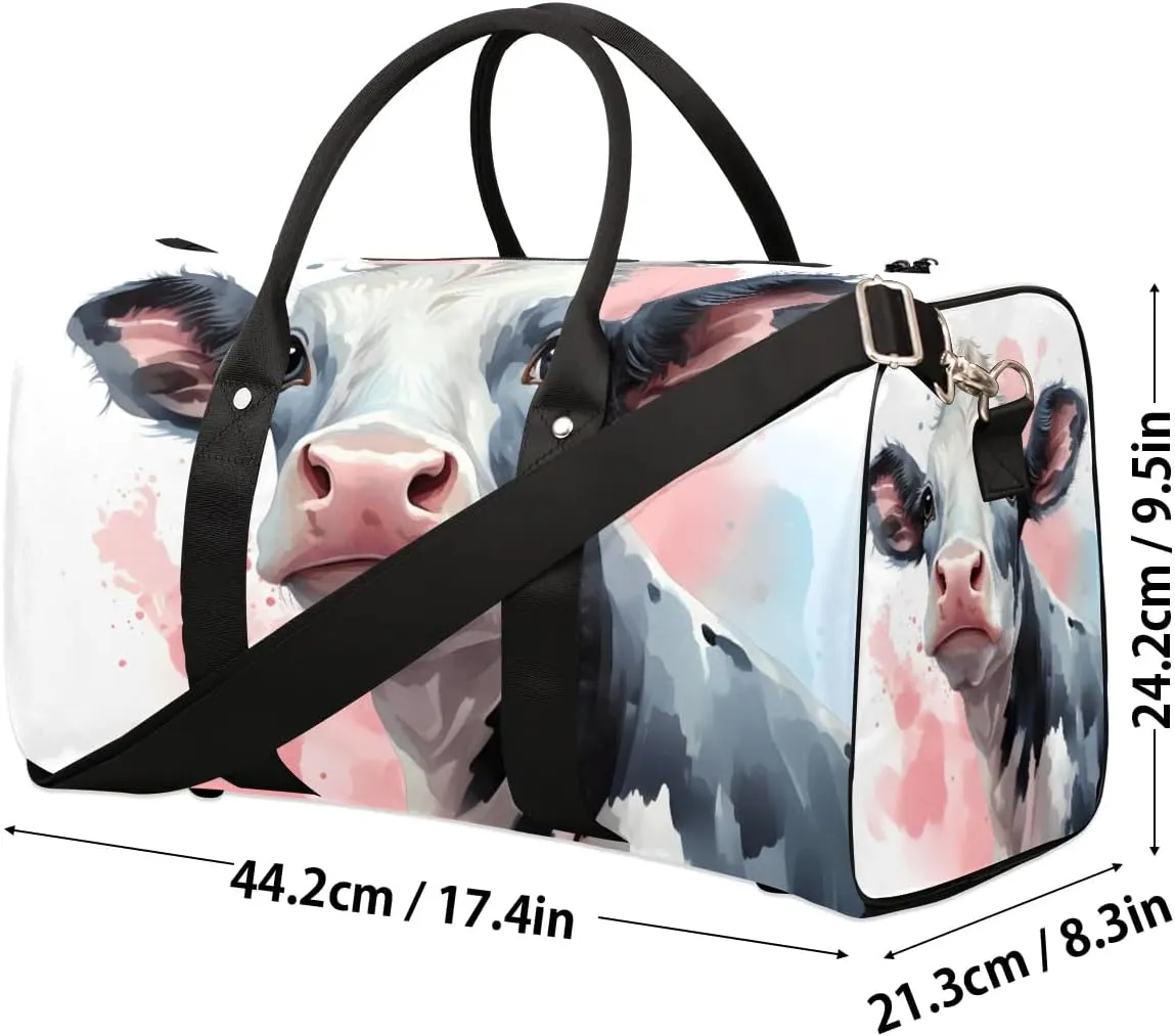 Black And White Cow Print Travel Duffel Bag for Women Men Waterproof Foldable Overnight Weekender Bag Large Capacity Sports Gym Bag