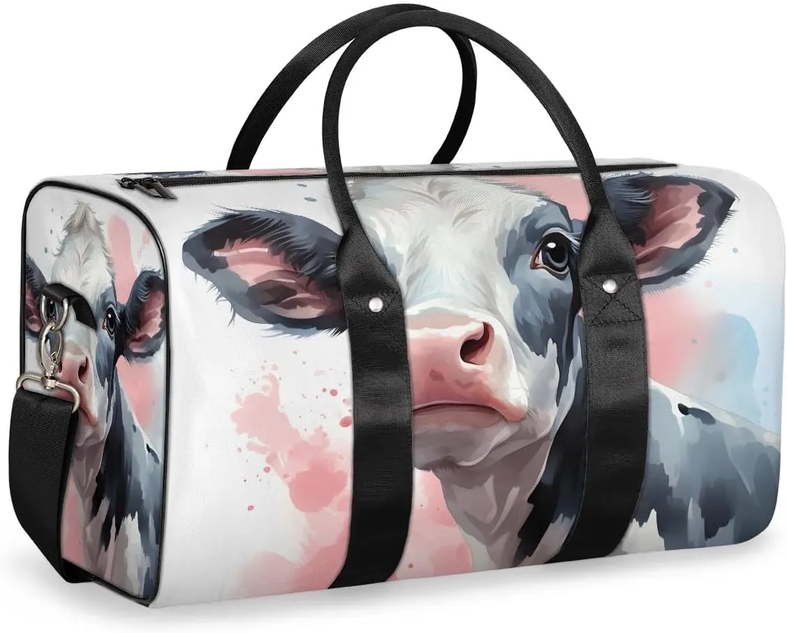 Black And White Cow Print Travel Duffel Bag for Women Men Waterproof Foldable Overnight Weekender Bag Large Capacity Sports Gym Bag