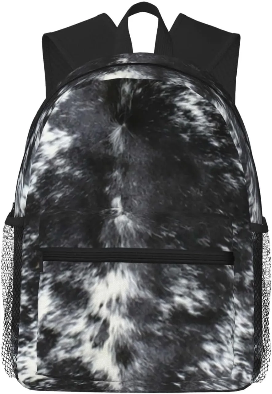 Black And White Cowhide Print Lightweight Packable Backpack Travel Casual Hiking Daypack Foldable Backpack For Men Women