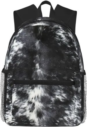 Black And White Cowhide Print Lightweight Packable Backpack Travel Casual Hiking Daypack Foldable Backpack For Men Women