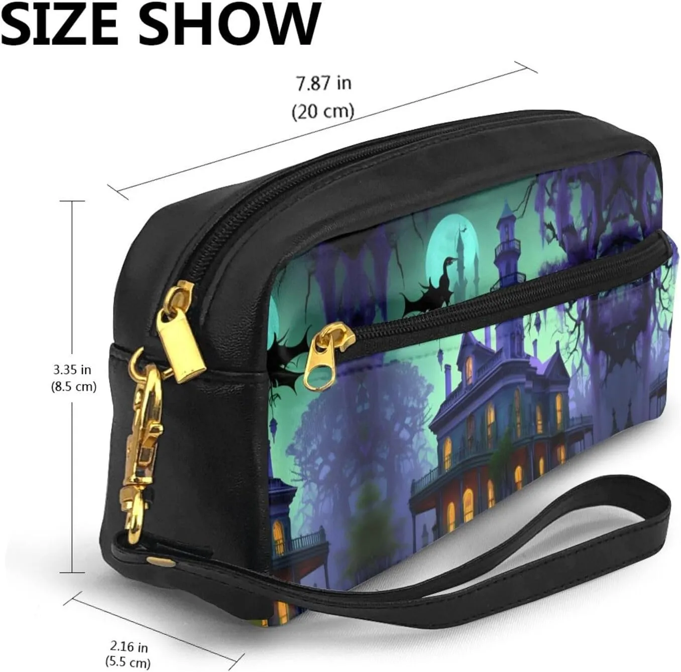 Black Haunted Mansion Small Makeup Bag, Travel Cosmetic Bag Travel Zipper Pouch,Makeup Organizer Bag For Women