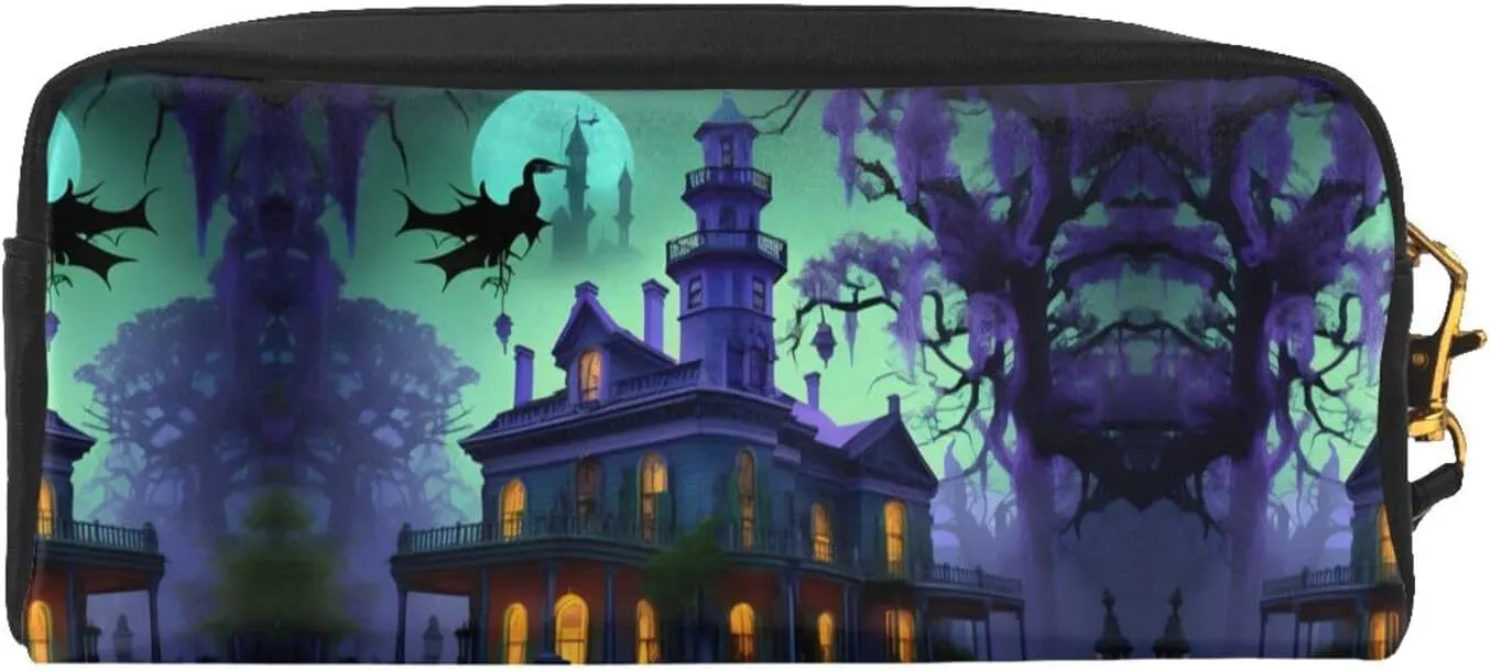 Black Haunted Mansion Small Makeup Bag, Travel Cosmetic Bag Travel Zipper Pouch,Makeup Organizer Bag For Women