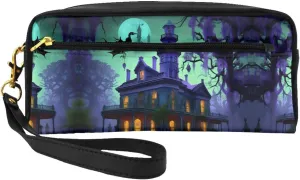 Black Haunted Mansion Small Makeup Bag, Travel Cosmetic Bag Travel Zipper Pouch,Makeup Organizer Bag For Women