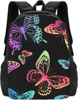 Black Rainbow Butterfly Lightweight Packable Backpack Travel Casual Large Capacity Daypack Foldable Backpack For Men Women