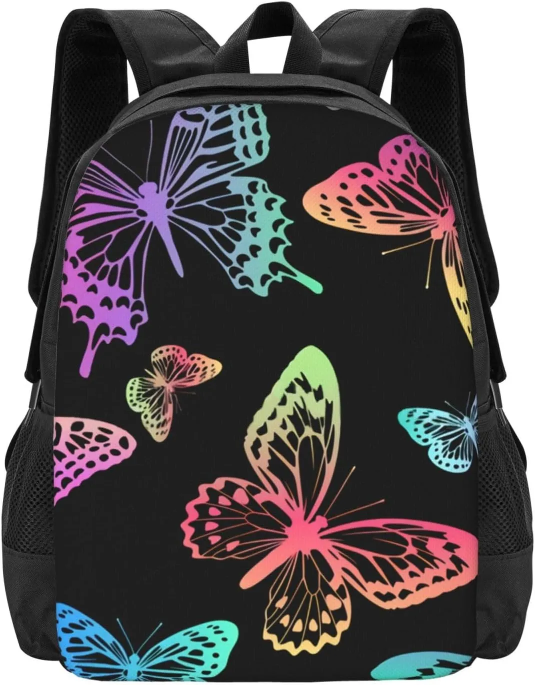 Black Rainbow Butterfly Lightweight Packable Backpack Travel Casual Large Capacity Daypack Foldable Backpack For Men Women