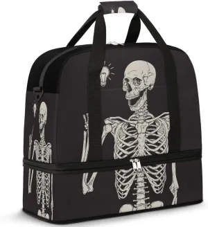 Black Skull Human Skeleton Foldable Travel Duffel Bag Sports Tote Gym Bag With Shoe Compartment For Woman Man Carry On Luggage Overnight Travel Weekend Yoga Workout Bag Training Handbag