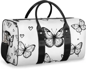 Black White Butterfly Travel Duffle Bag for Women Men Gym Duffel Foldable Bag Waterproof Weekender Butterfly Duffle Tote