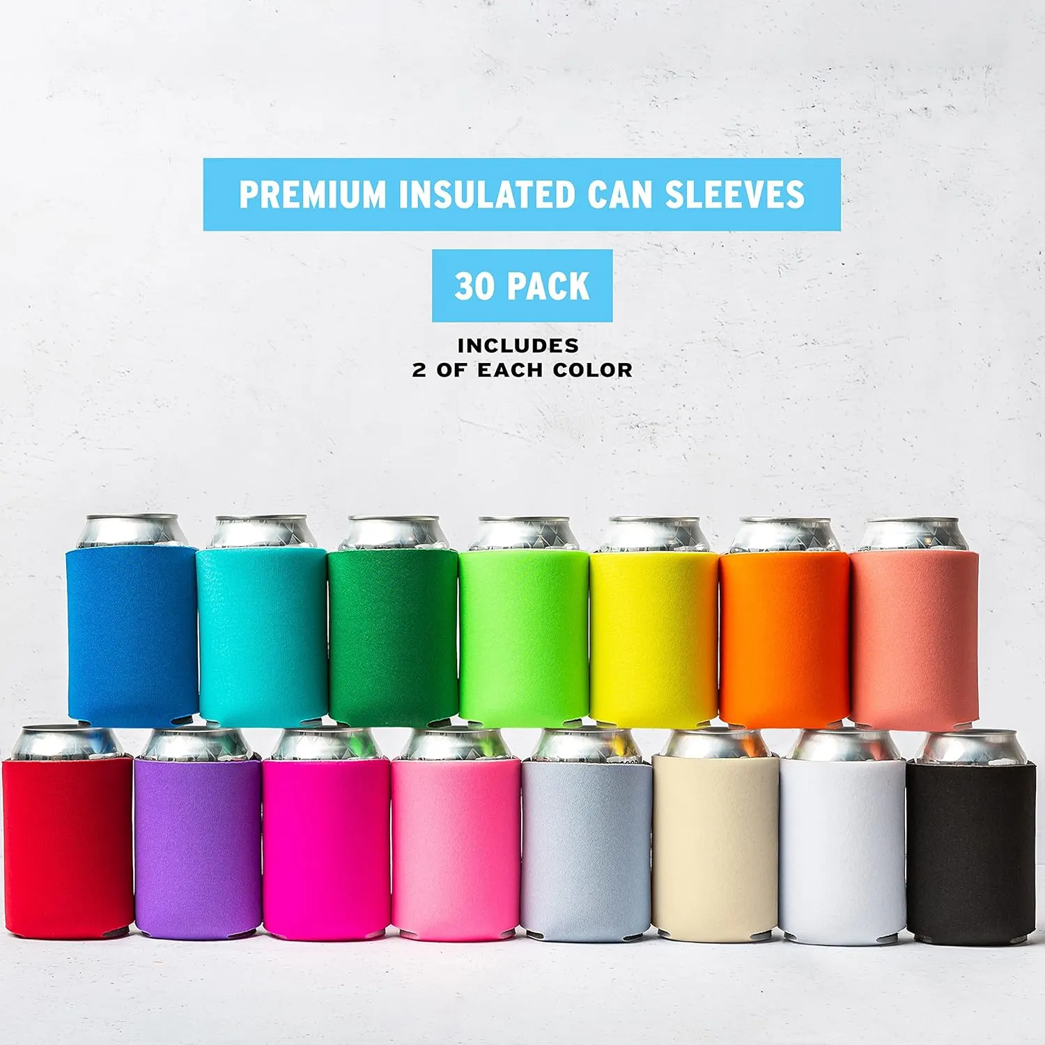 Blank Beer Can Coolers Sleeves (30-Pack) Soft Insulated Beer Can Coolies - HTV Friendly Plain Koolies in Bulk for Soda, Beer & Water Bottles - Coolie Blanks for Vinyl Projects & Wedding Favors