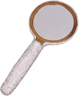 Bling Decorative Small Handheld Compact Mirror, Makeup Hand Mirrors with Handle for Face Makeup Portable Travel Personal Cosmetic Mirror (Silver)