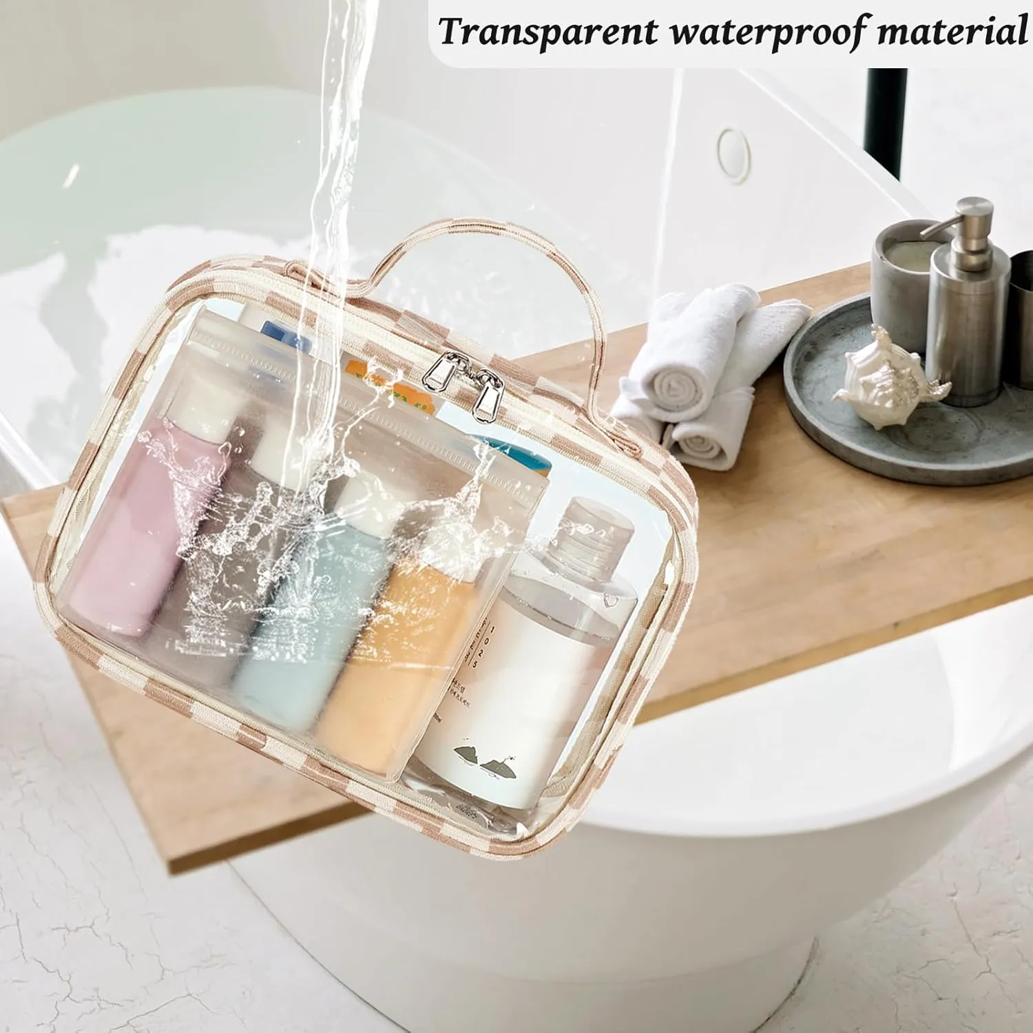Bluboon 3Pcs Makeup Toiletry Bag for Women, Clear Packing Cubes Cosmetic Bag for Travel Women With Zipper Travel Essentials (Corduroy Checkered)