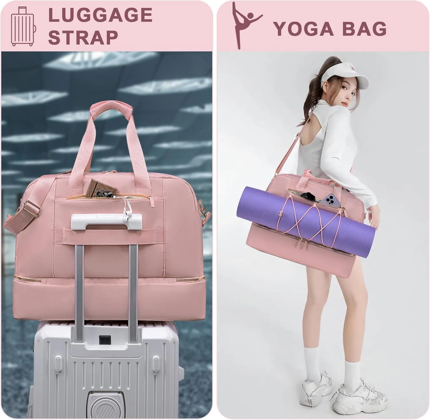 BLUBOON Travel Weekender Bag for Women Carry-on Tote Bag with Shoe Compartment Duffle Overnight Bag