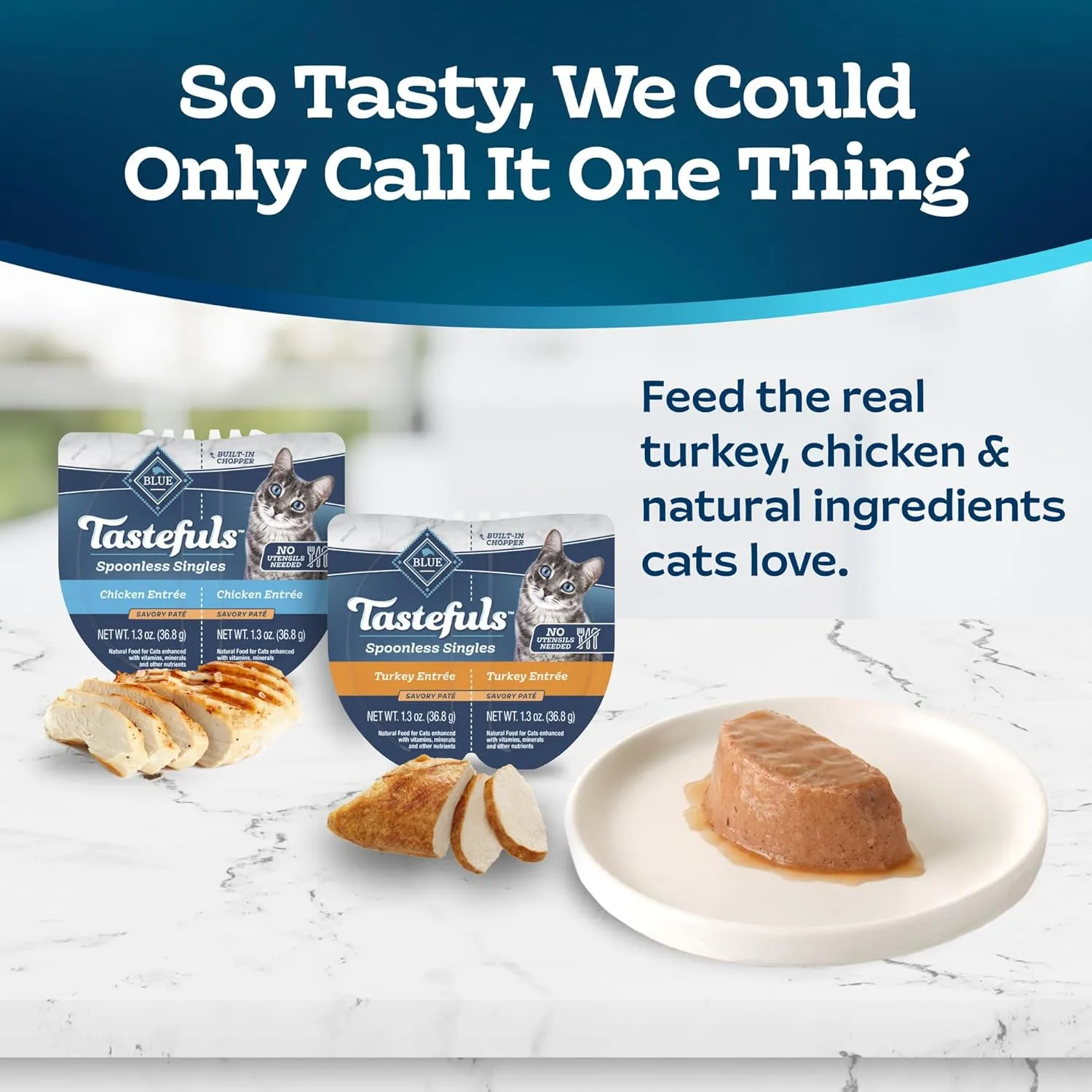Blue Buffalo Tastefuls Spoonless Singles Variety Pack, Wet Cat Food Paté, 2.6-oz. Twin-Pack Trays, Chicken & Turkey Entreé (12 Count)