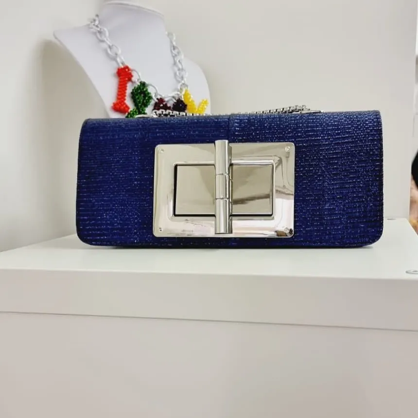 Blue Damask Fabric Evening Purse