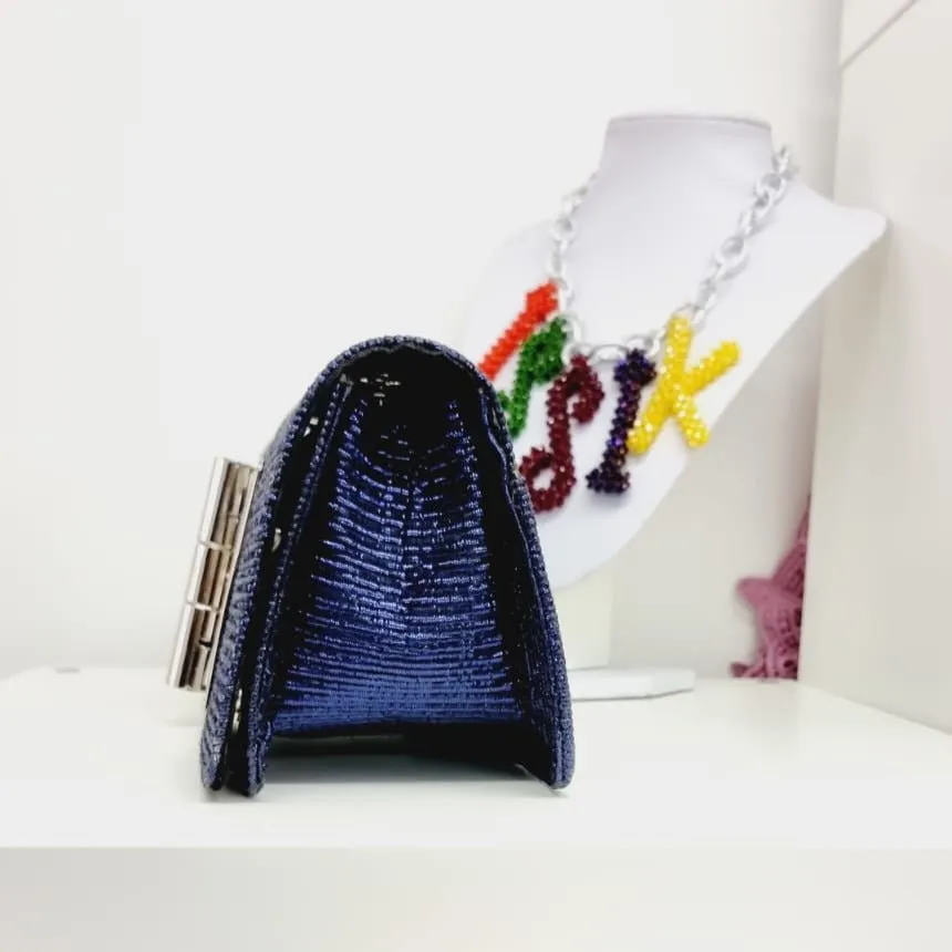 Blue Damask Fabric Evening Purse