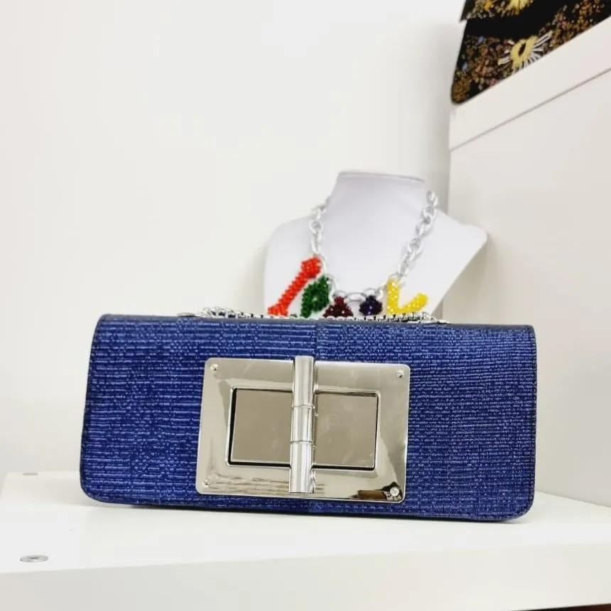 Blue Damask Fabric Evening Purse