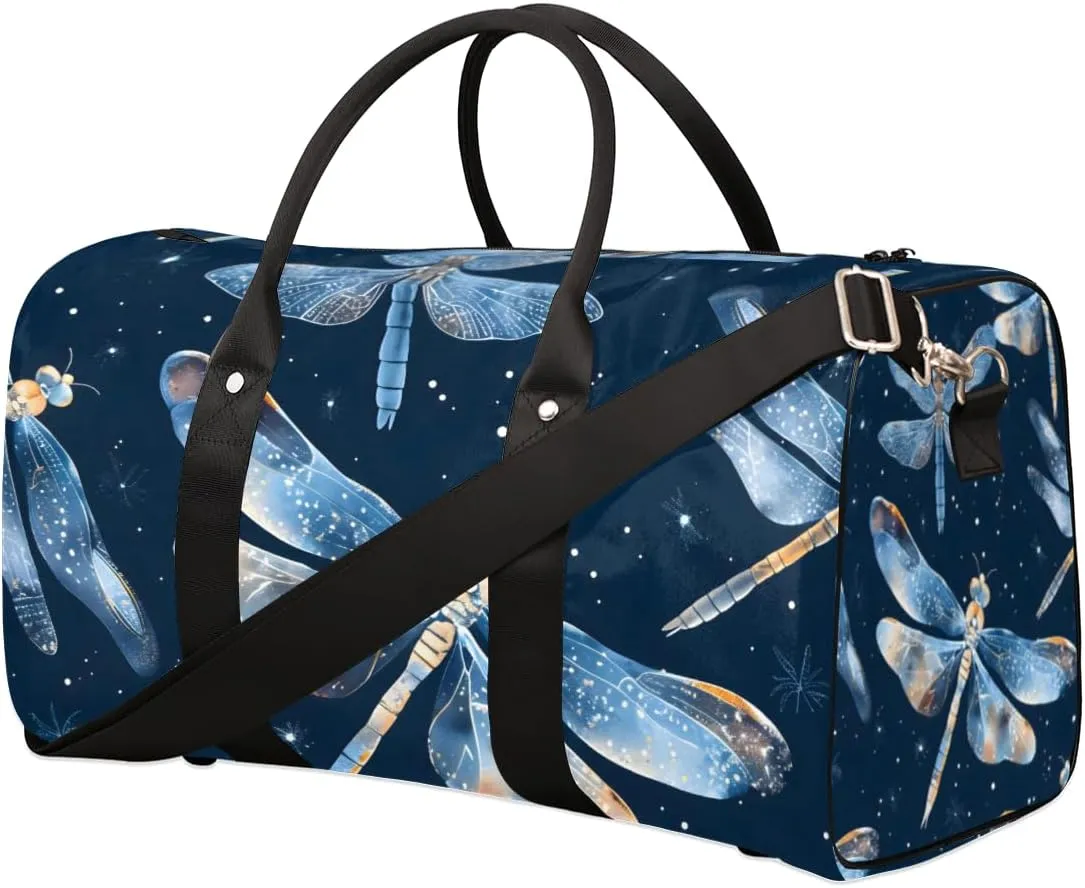 Blue Dragonfly Travel Duffle Bag for Women Men Gym Duffel Foldable Bag Waterproof Weekender Dragonfly Animals Duffle Tote