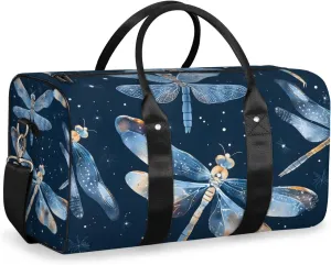 Blue Dragonfly Travel Duffle Bag for Women Men Gym Duffel Foldable Bag Waterproof Weekender Dragonfly Animals Duffle Tote