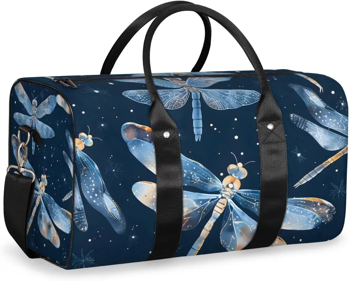Blue Dragonfly Travel Duffle Bag for Women Men Gym Duffel Foldable Bag Waterproof Weekender Dragonfly Animals Duffle Tote