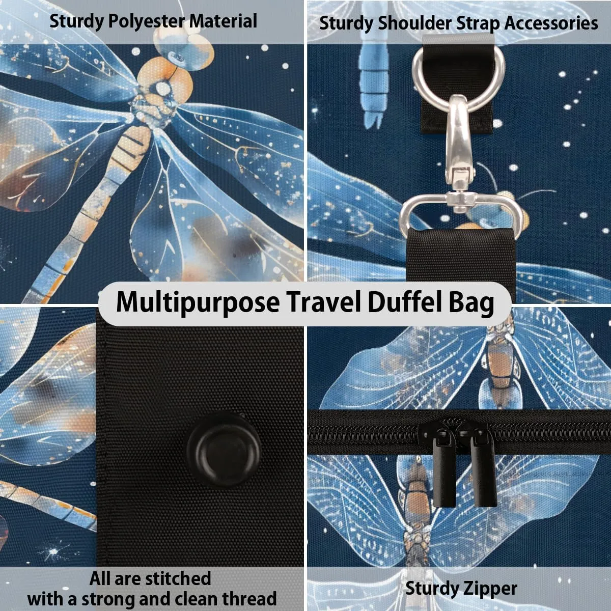 Blue Dragonfly Travel Duffle Bag for Women Men Gym Duffel Foldable Bag Waterproof Weekender Dragonfly Animals Duffle Tote