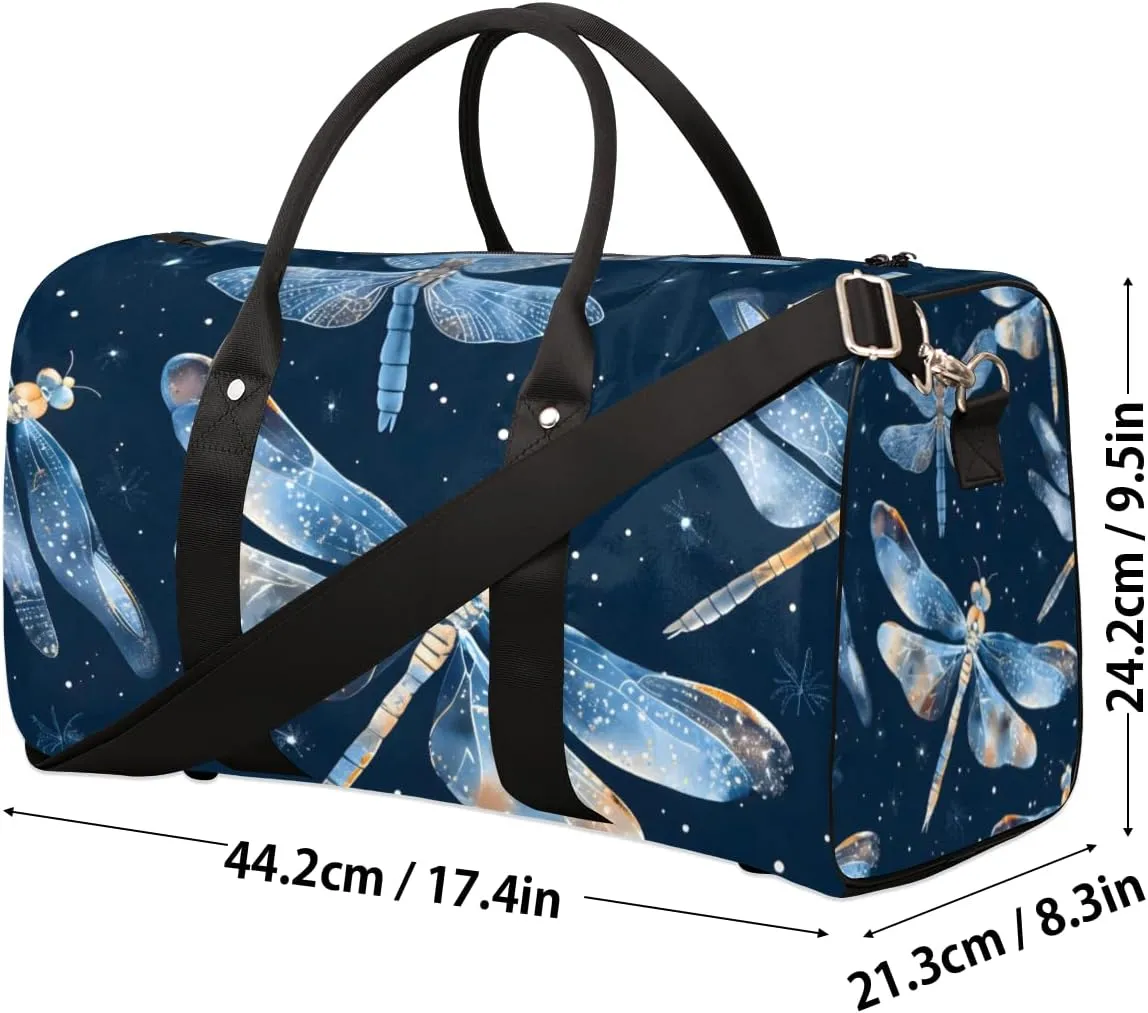 Blue Dragonfly Travel Duffle Bag for Women Men Gym Duffel Foldable Bag Waterproof Weekender Dragonfly Animals Duffle Tote