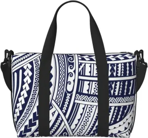 Blue Polynesian Maori Tribal Pattern Print Hand Travel Bag,Gym Bag,Weekend Travel Overnight Bag,Tote Bag Sports Bag For Women Men