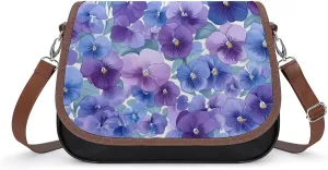 Blue Purple Pansies Crossbody Bags for Women Shoulder Bag Flap Handbags Leather Cross Body Purse