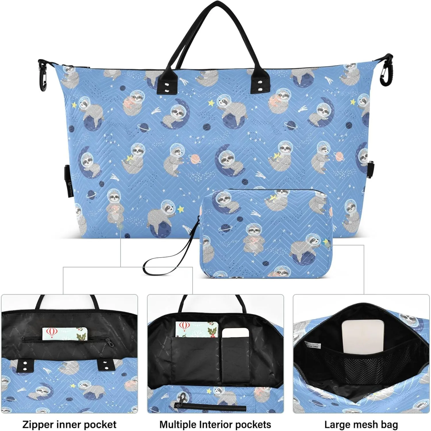 Blue Sloth Planet Duffel Bag for Travel Makeup Bag Set, Decorative Sports Dance Bag Carry on Bag