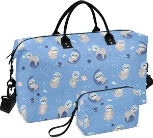 Blue Sloth Planet Duffel Bag for Travel Makeup Bag Set, Decorative Sports Dance Bag Carry on Bag