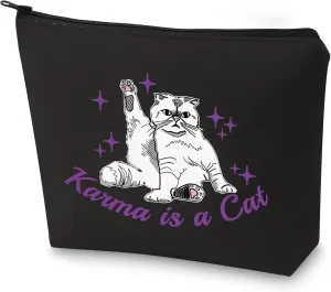 BLUPARK Album Inspired Gift Cat Lover Makeup Bag Singer Merchandise Gift Singer Inspired Cosmetic Bag for Fans (Karma Cat-BK)