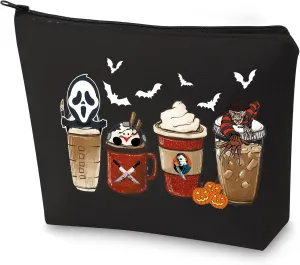 BLUPARK Horror Coffee Cosmetic Bag Halloween Party Gift Horror Movie Fan Makeup Bag Spooky October Gift (3 pumpkin)