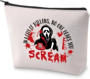 BLUPARK Horror Coffee Cosmetic Bag Halloween Party Gift Scream Halloween Movie Makeup Bag Spooky October Gift (hears you Scream)