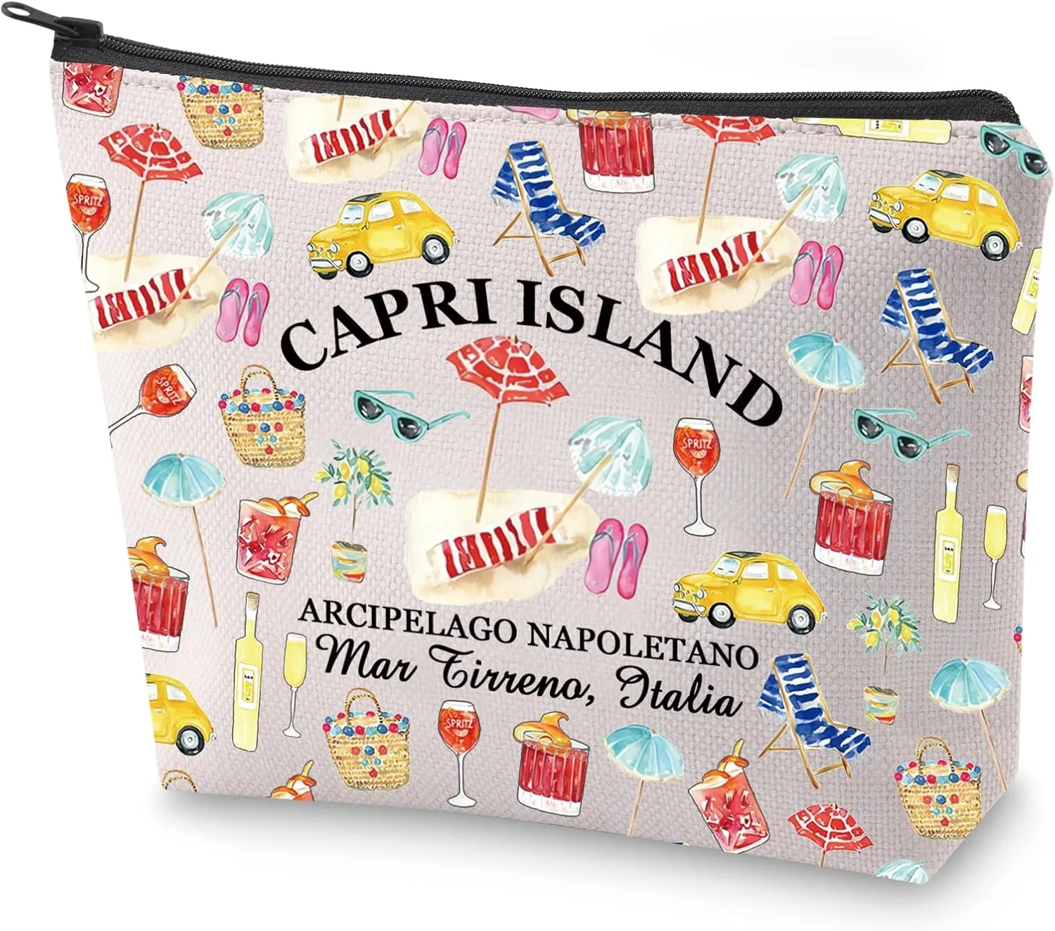 BLUPARK Italian Coast Cosmetic Bag Italy Travel Gift Capri Island Makeup Bag Souvenirs Gift (Capri Island)