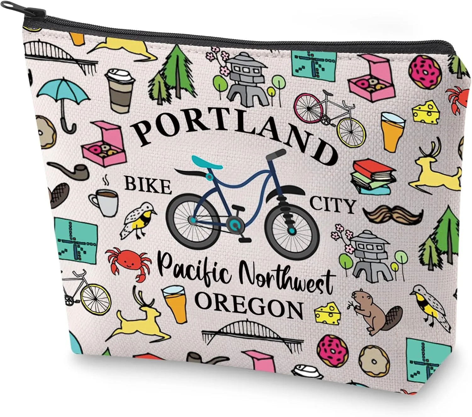 BLUPARK Oregon State Cosmetic Bag Biking Gift Portland Oregon Travel Makeup Bag Oregon Souvenir Gift (Portland)