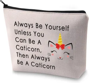 BLUPARK Unicorn Cat Lover Gift Caticorn Makeup Bag Always Be Yourself Unless You Can Be A Caticorn Cosmetic Bag (Be A Caticorn)