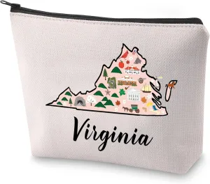 BLUPARK Virginia Locale Cosmetic Bag Born in Virginia Gift Virginia Travel Makeup Bag Virginia Map Gift (Virginia)