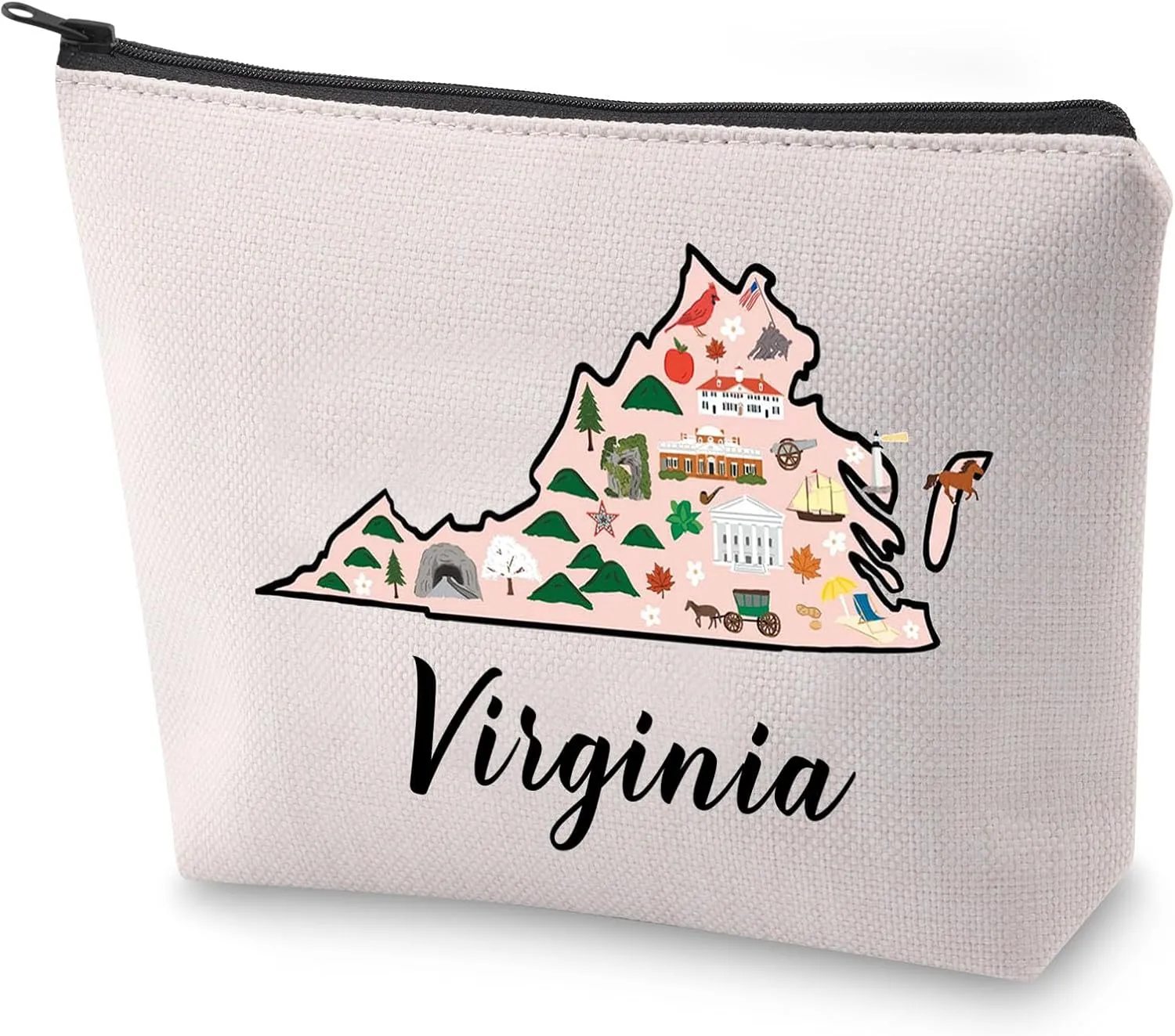 BLUPARK Virginia Locale Cosmetic Bag Born in Virginia Gift Virginia Travel Makeup Bag Virginia Map Gift (Virginia)